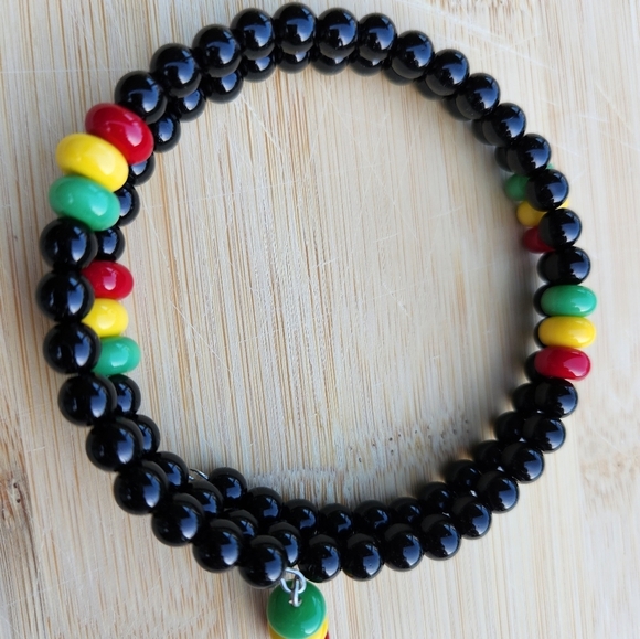 Hand Crafted Black Beaded Bracelet with Multicolor Accents Juneteenth Freedom - Picture 2 of 4